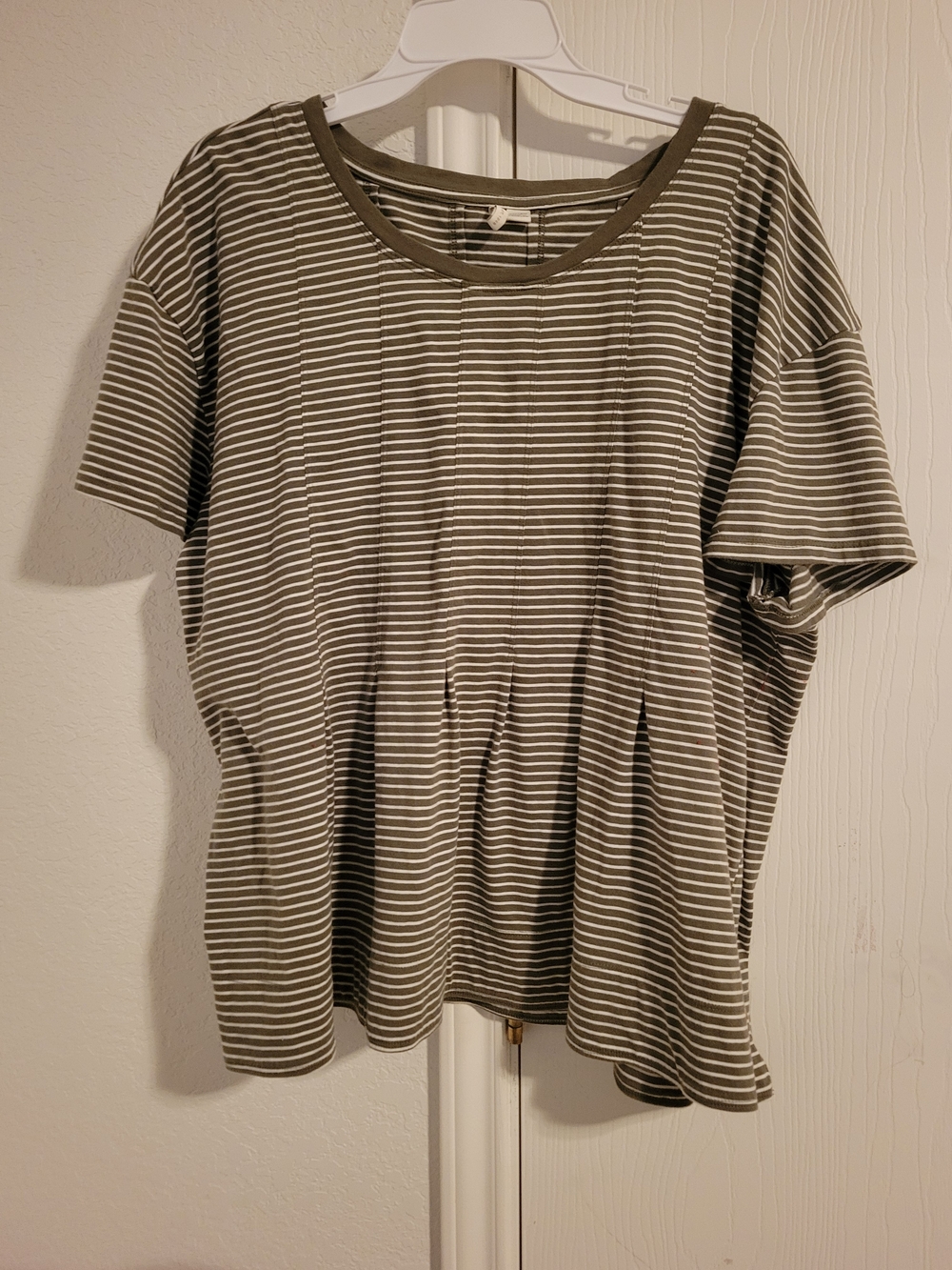 Cato Olive Green and White Striped Short Sleeve Tee